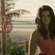 She-Hulk on a beach.